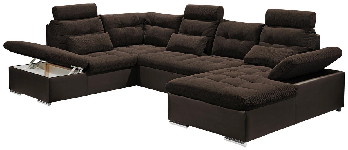 Wohnlandschaft Jakarta U inkl. Kissen Dunkelbraun - Dunkelbraun/Silberfarben, MODERN, Holzwerkstoff/Textil (218/324/170cm) - MID.YOU