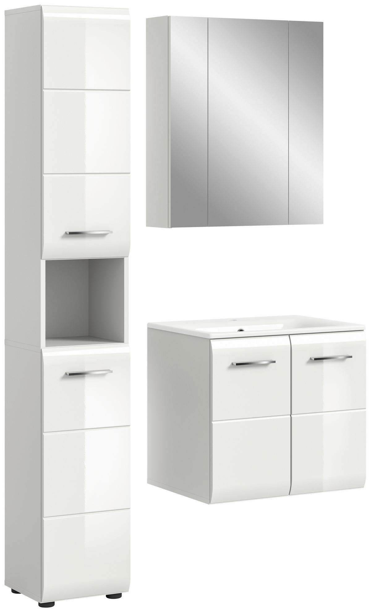 Badezimmer Ice 3-tlg. ca. 90 cm Weiß - Weiß Hochglanz/Silberfarben, MODERN, Keramik/Holzwerkstoff - MID.YOU
