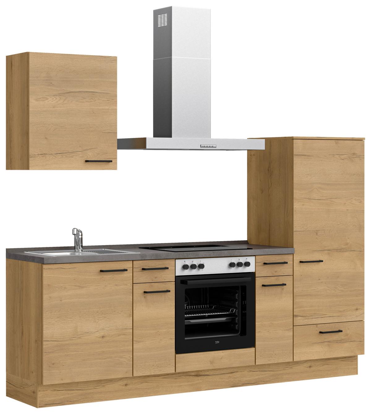 Küchenblock Structura Low m. Geräten Eiche - Schieferfarben/Eichefarben, MODERN, Holzwerkstoff/Metall (240cm) - Nobilia