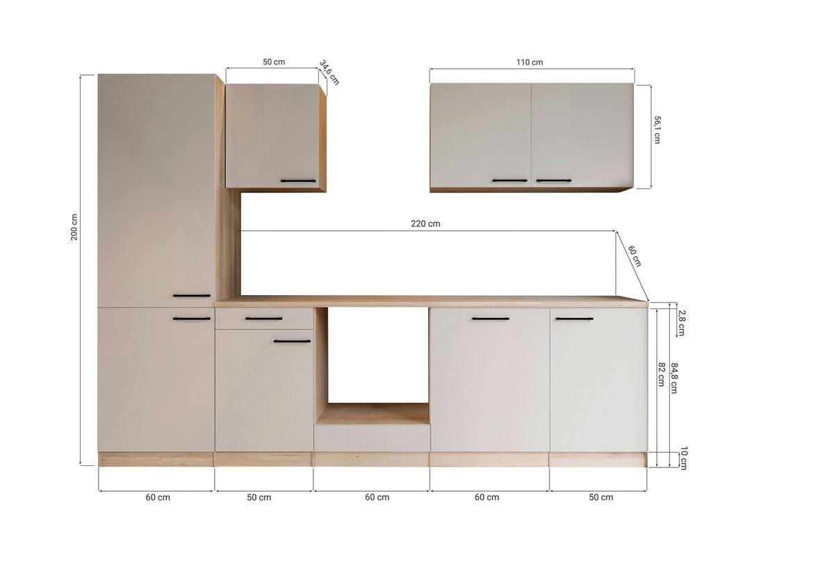 Küchenleerblock Merle o. Geräte Kaschmir - Kaschmir/Eichefarben, Trend, Holzwerkstoff/Metall (280cm) - Respekta