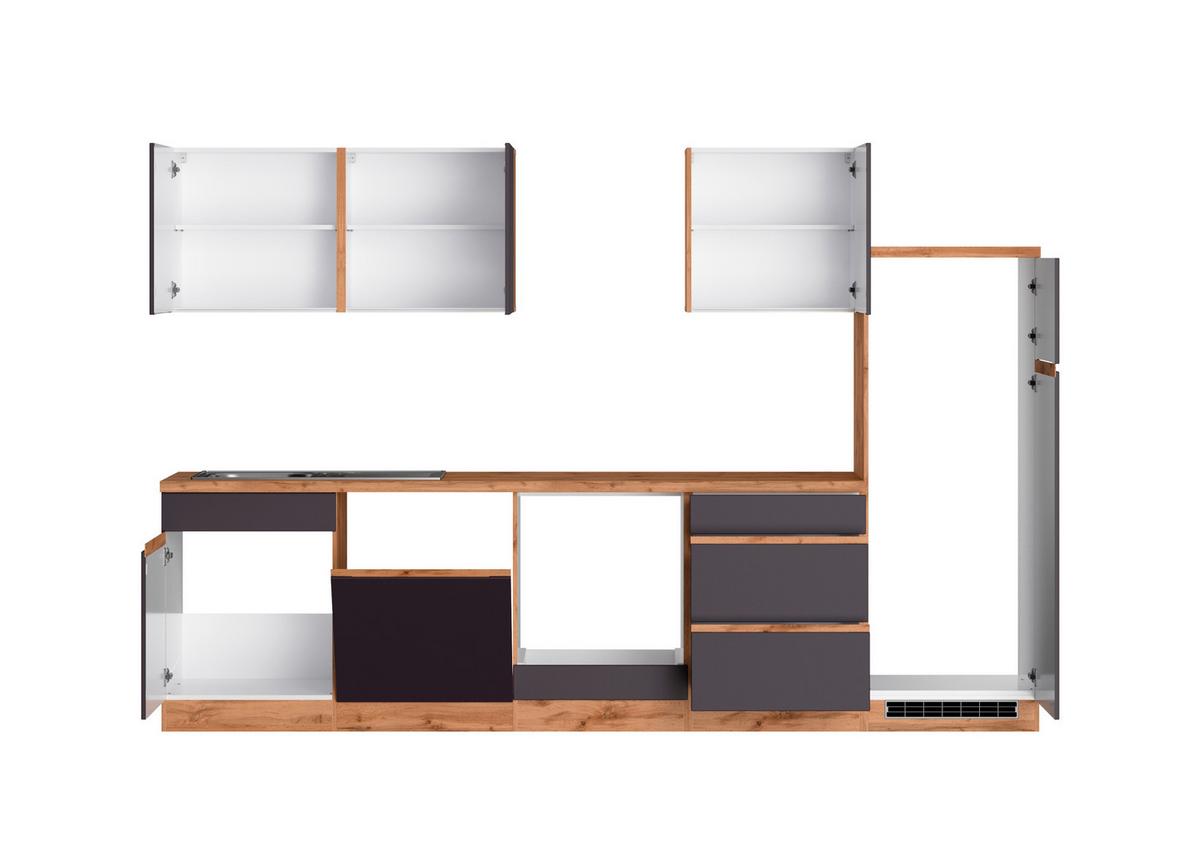 Küchenblock Turin ohne Geräte ca. 300 cm Grau/Eiche - Eiche Wotan/Grau, Design, Holzwerkstoff (300cm) - Held