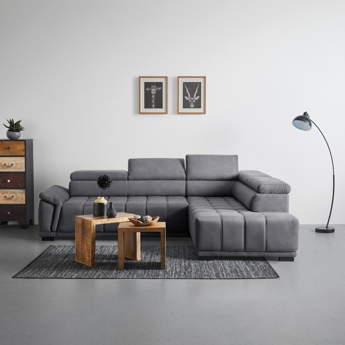 Ecksofa in Grau - Schwarz/Grau, Modern, Holz/Holzwerkstoff (283/100/206cm) - Premium Living
