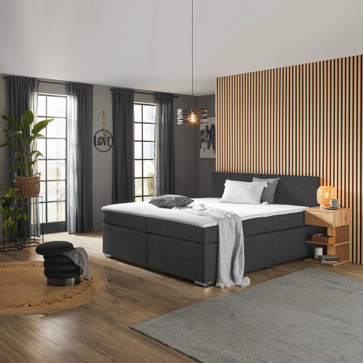 Boxspringbett Mali New Grau ca. 160x200cm - Chromfarben/Grau, KONVENTIONELL, Textil (160/200cm) - Based