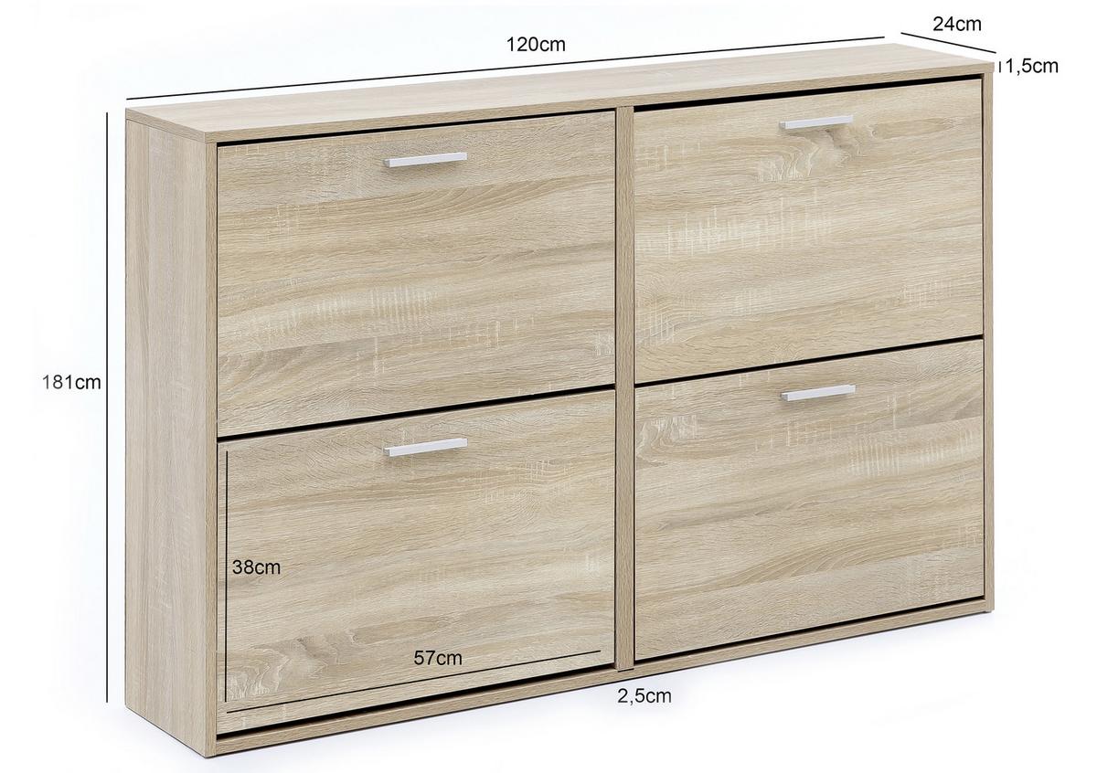 Omara Za Čevlje Sonoma, Videz Hrasta - srebrne barve/hrast sonoma, Konvencionalno, kovina/leseni material (120/81/24cm) - MID.YOU