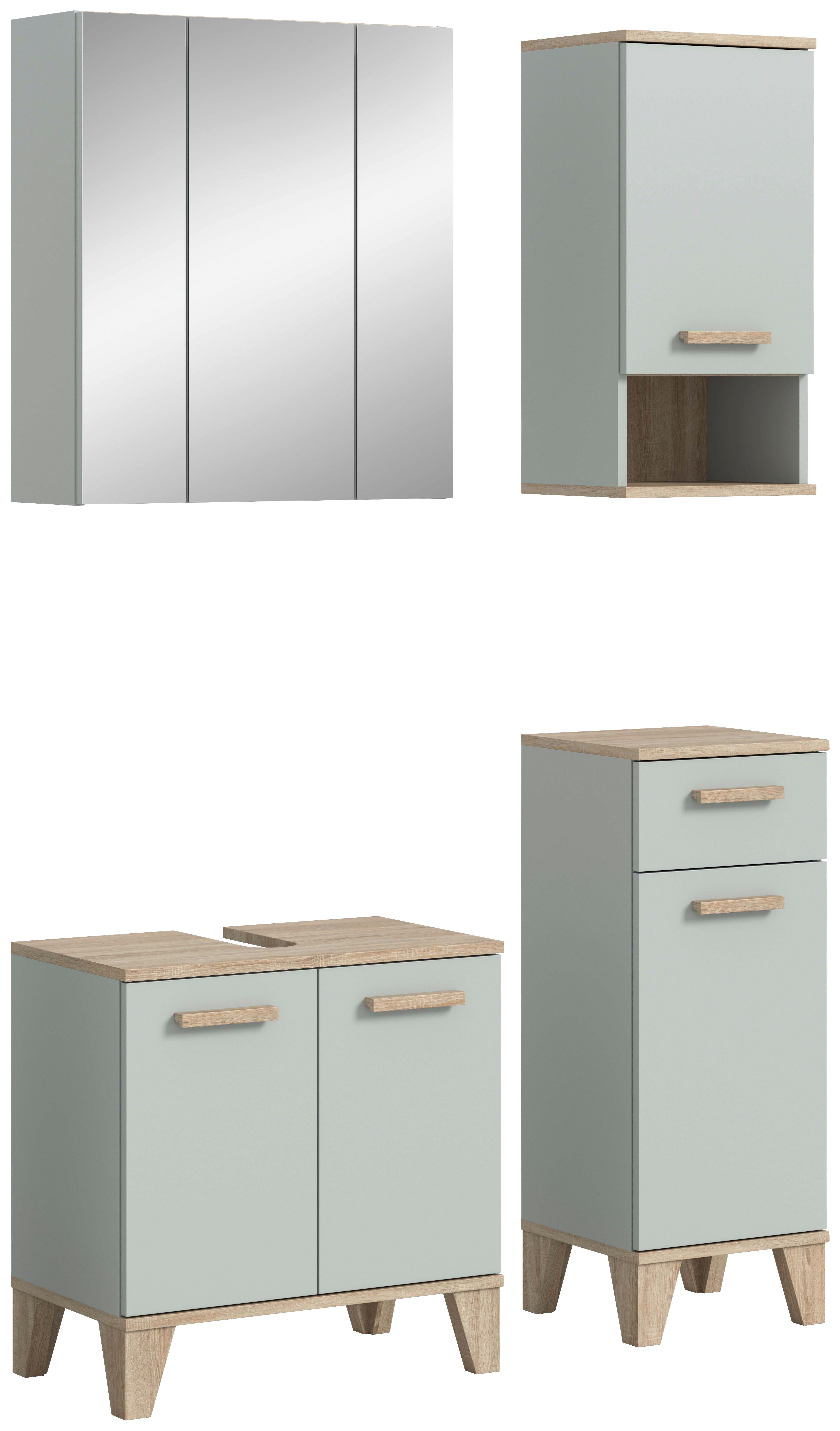 Badezimmer Star 4-tlg. ca. 94 cm Eiche/Grüngrau - Graugrün/Eiche San Remo, MODERN, Holzwerkstoff/Kunststoff (94cm) - MID.YOU