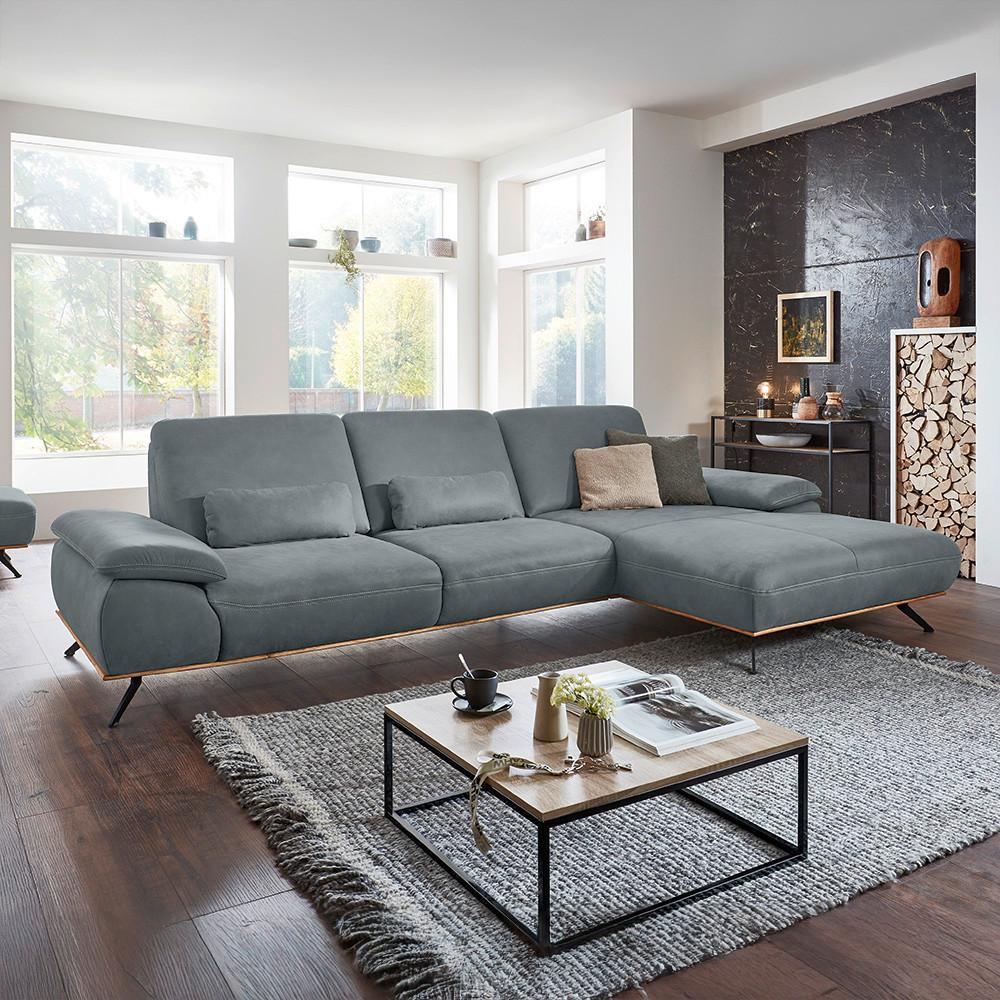 Wohnlandschaft Erling Blaugrau - Beige/Blaugrau, MODERN, Leder/Metall (322/89/187cm) - Premium Living