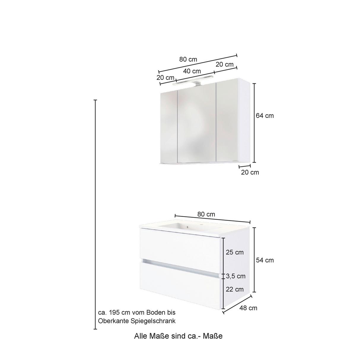 Badezimmer ''Helsinki'', Weiß/Eichefarben - Eichefarben/Weiß, KONVENTIONELL, Glas/Holzwerkstoff (80cm) - Held