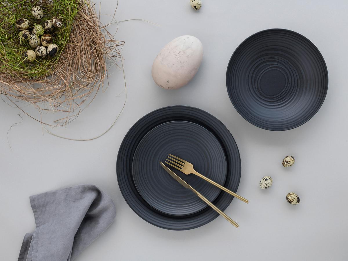Jedilni Servis Lava Stone Black, 18-Delni - črna, Design, keramika - Creatable