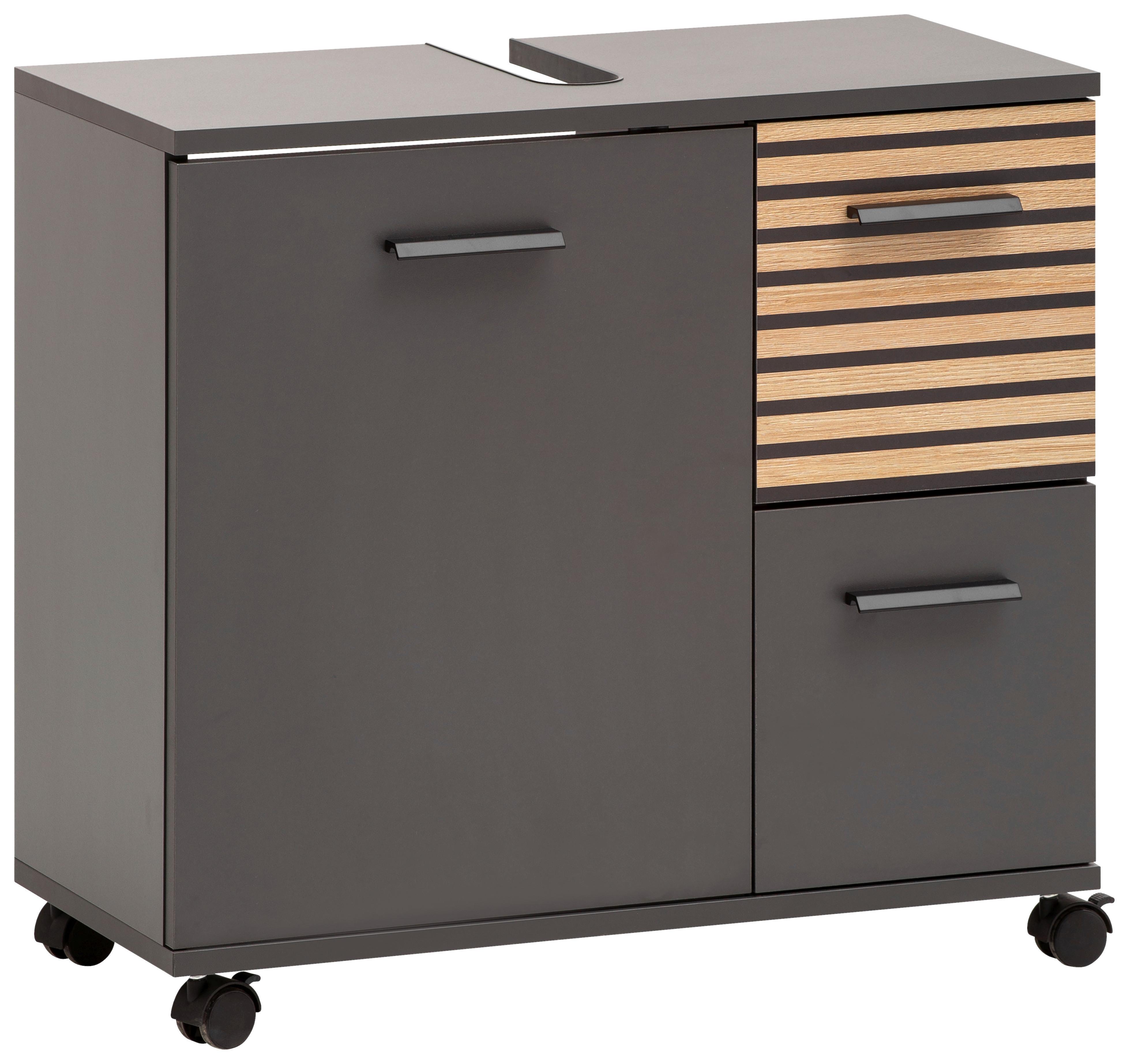 Omarica Za Pod Umivalnik Katta, Antracit, Barva Hrasta - črna/barve hrasta, Moderno, kovina/umetna masa (65,1/60/32cm) - Stylife