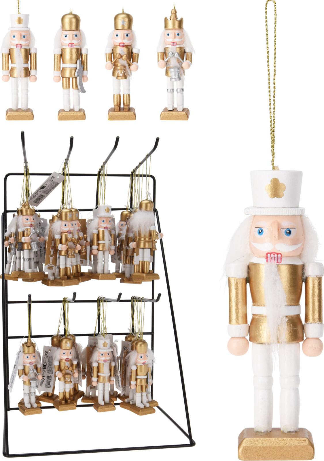 Decorațiune de agățat cca. 3,5x10 cm Nutcracker - alb/auriu, Basics, plastic/lemn (3,5/10cm)