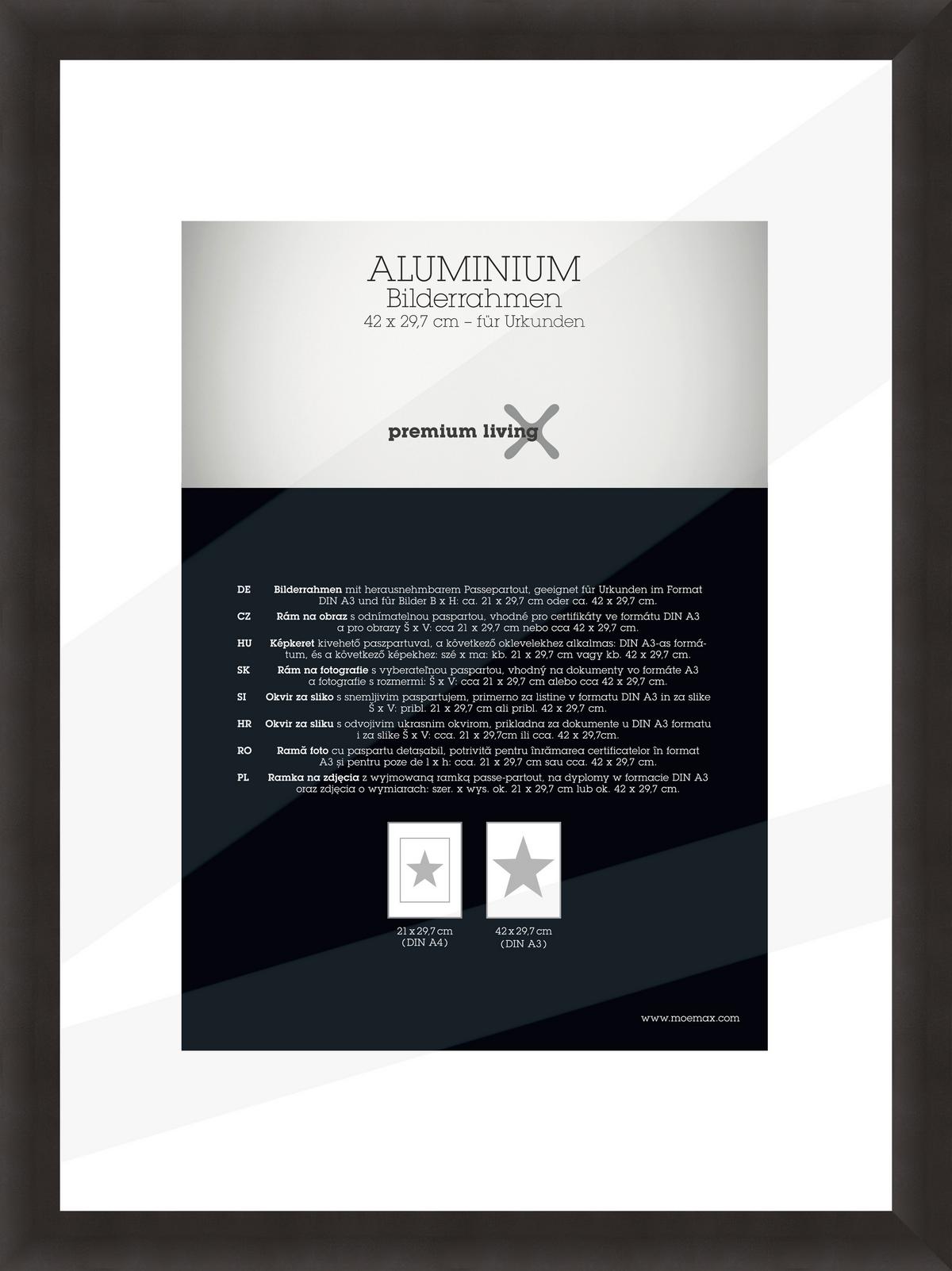 Bilderrahmen Aluminium ca. 33x45cm - Schwarz, Basics, Metall (32,8/45,1/2.2cm) - Premium Living