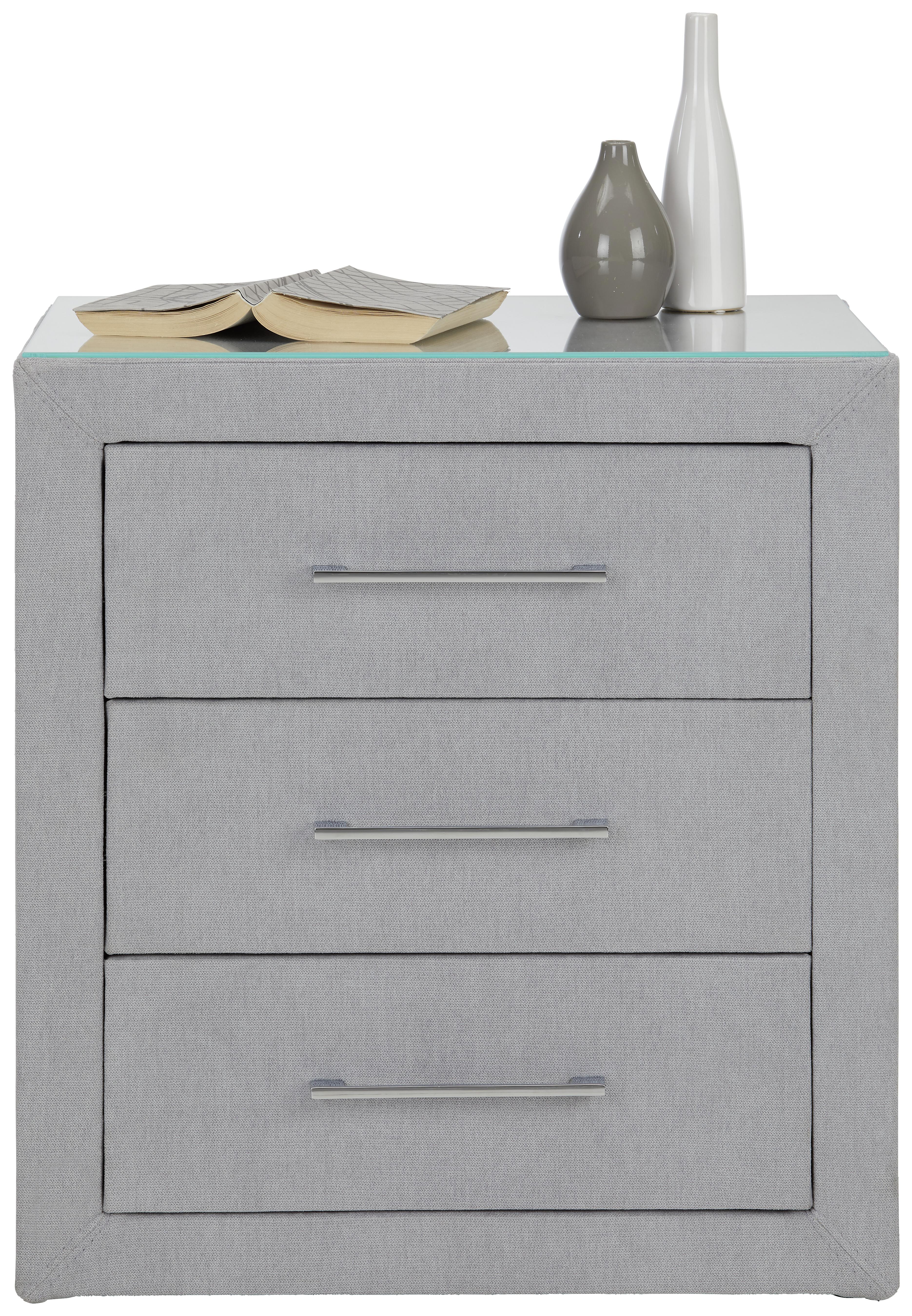 Nachtkästchen in Grau - Grau, Konventionell, Textil/Metall (55/60/40cm) - Premium Living