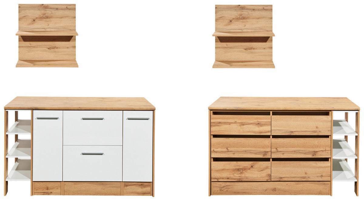 Kücheninsel Hilde ca. 150x90x90cm Wildeiche/Weiß - Wildeiche/Alufarben, Design, Holzwerkstoff/Metall (150/90/90cm) - Respekta