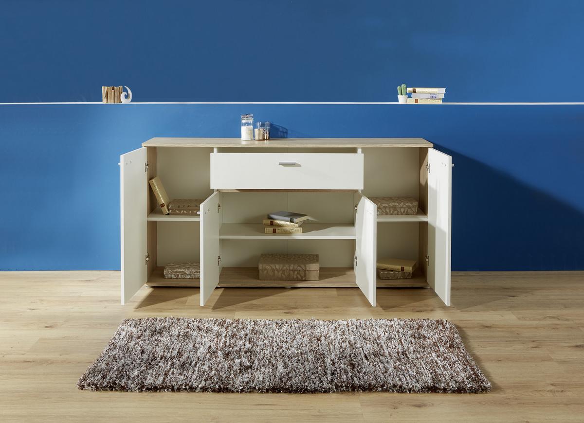 Komoda Carmen - bijela/srebrne boje, Moderno, drvni materijal/plastika (160/80/35cm) - Modern Living
