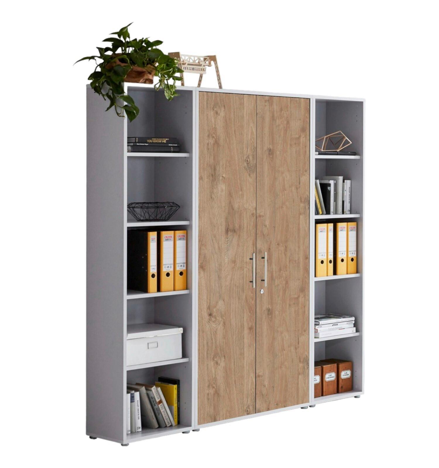 Aktenschrank Office Edition Sw Set 3 Grau/Eichefarben - Eichefarben/Grau, MODERN, Holzwerkstoff (173/186/33cm) - MID.YOU