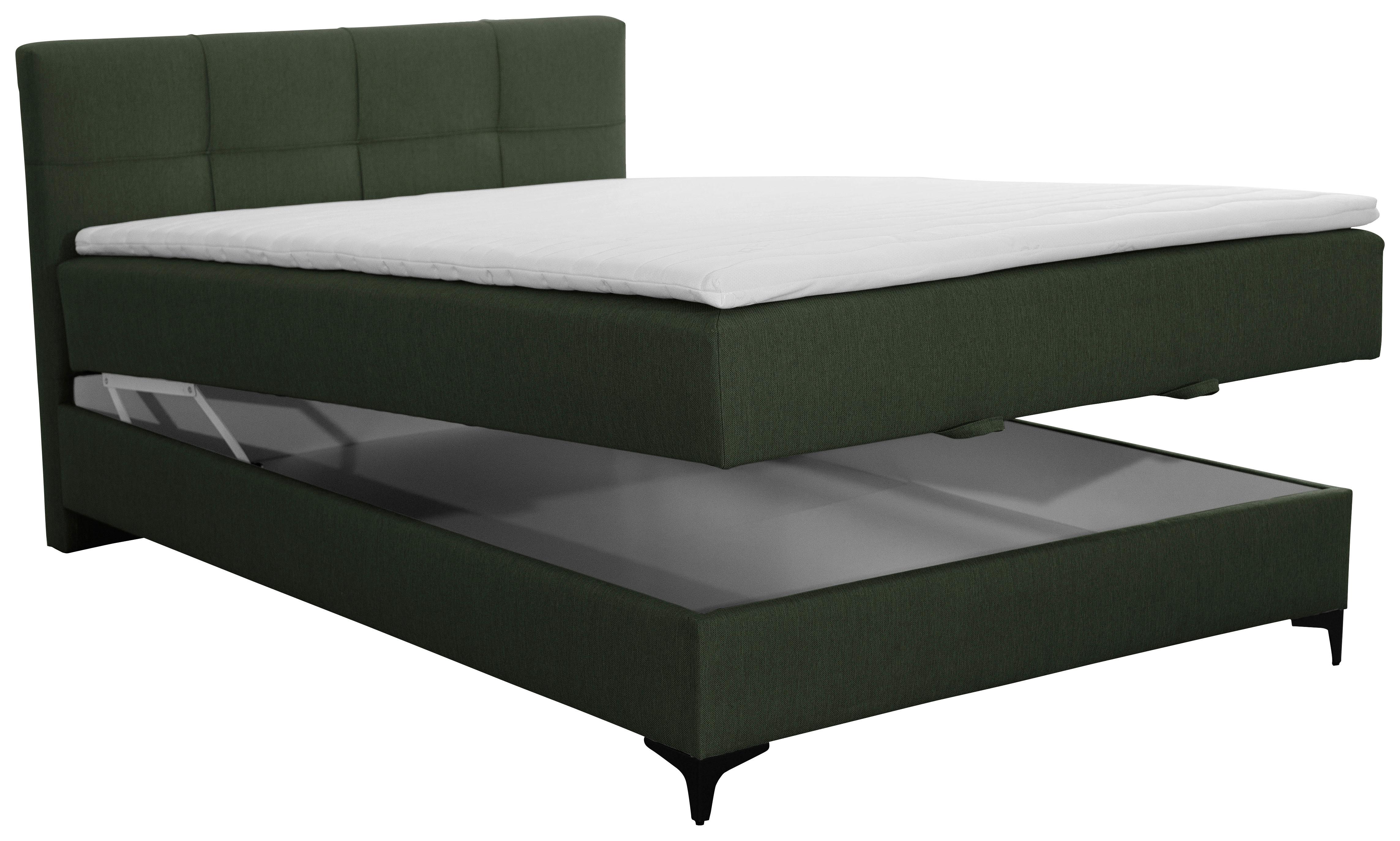 Oblazinjena Postelja Freddie, Olivno Zelena, 140x200 - črna/olivno zelena , Konvencionalno, kovina/tekstil (140/200cm) - Mömax
