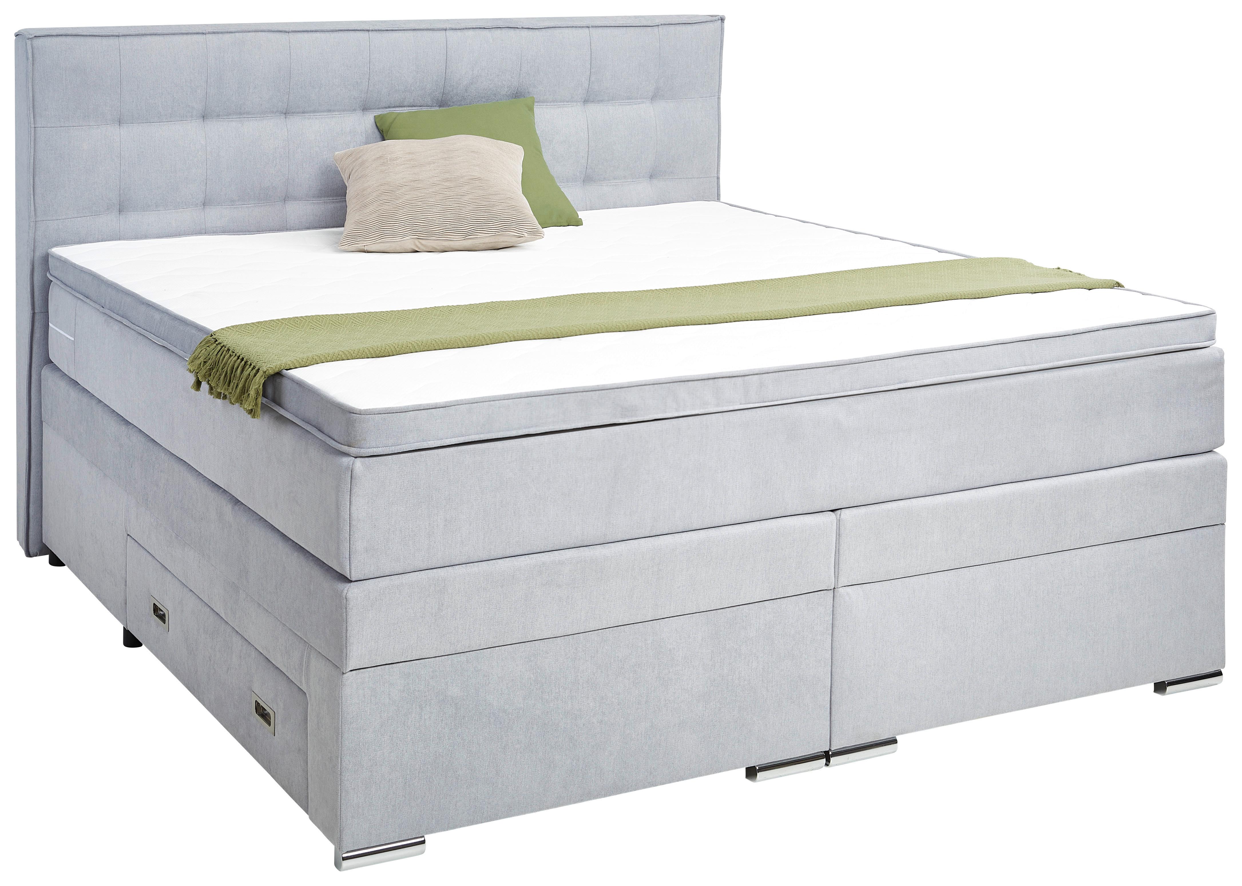 Boxspringbett Florida in Hellgrau ca. 180x200cm - Hellgrau, Konventionell, Holzwerkstoff/Kunststoff (180/200cm) - Premium Living