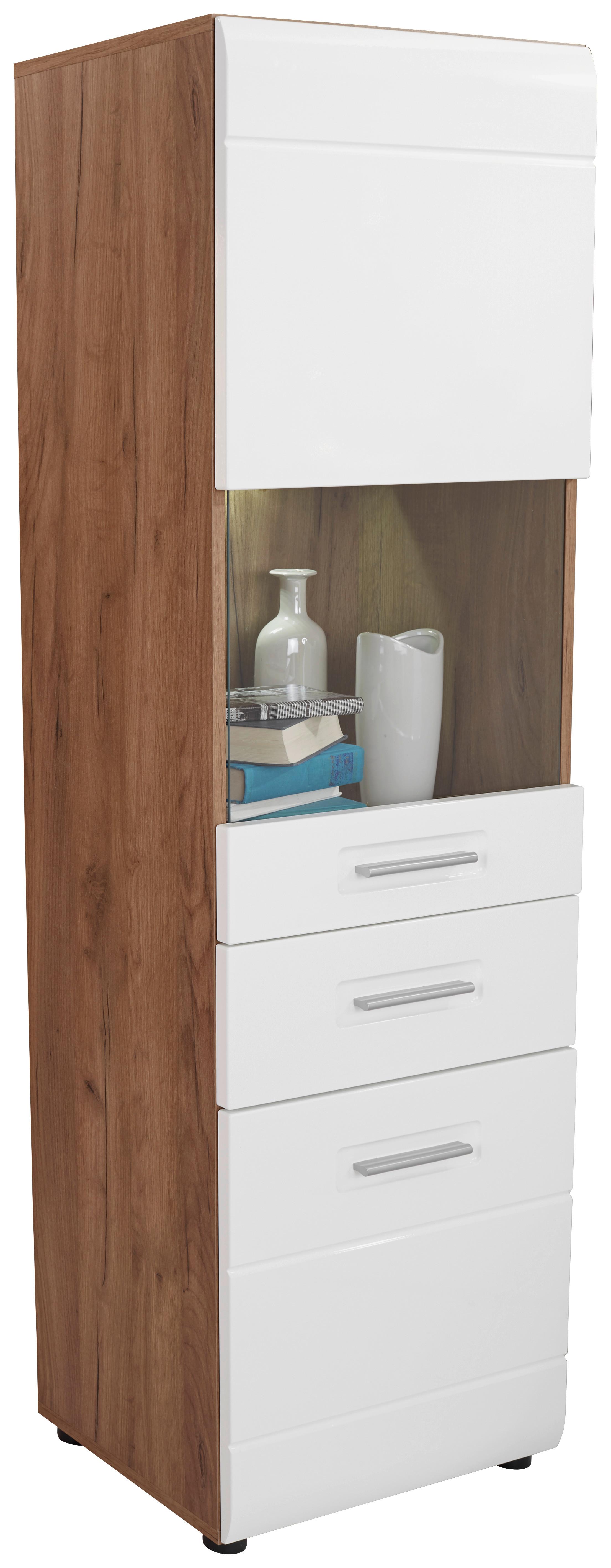 Vitrină Avensis New - alb/culoare lemn stejar, Konventionell, sticlă/material pe bază de lemn (50/160/37,1cm) - Premium Living