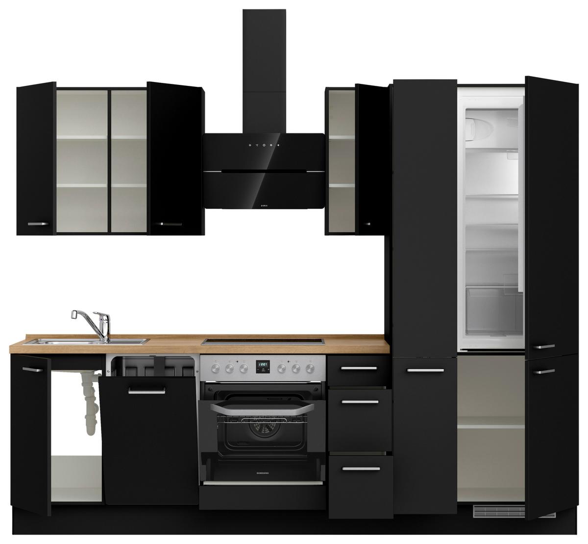 Küchenblock Touch High m. Geräten Schwarz - Edelstahlfarben/Eichefarben, MODERN, Holzwerkstoff/Metall (270cm) - Nobilia