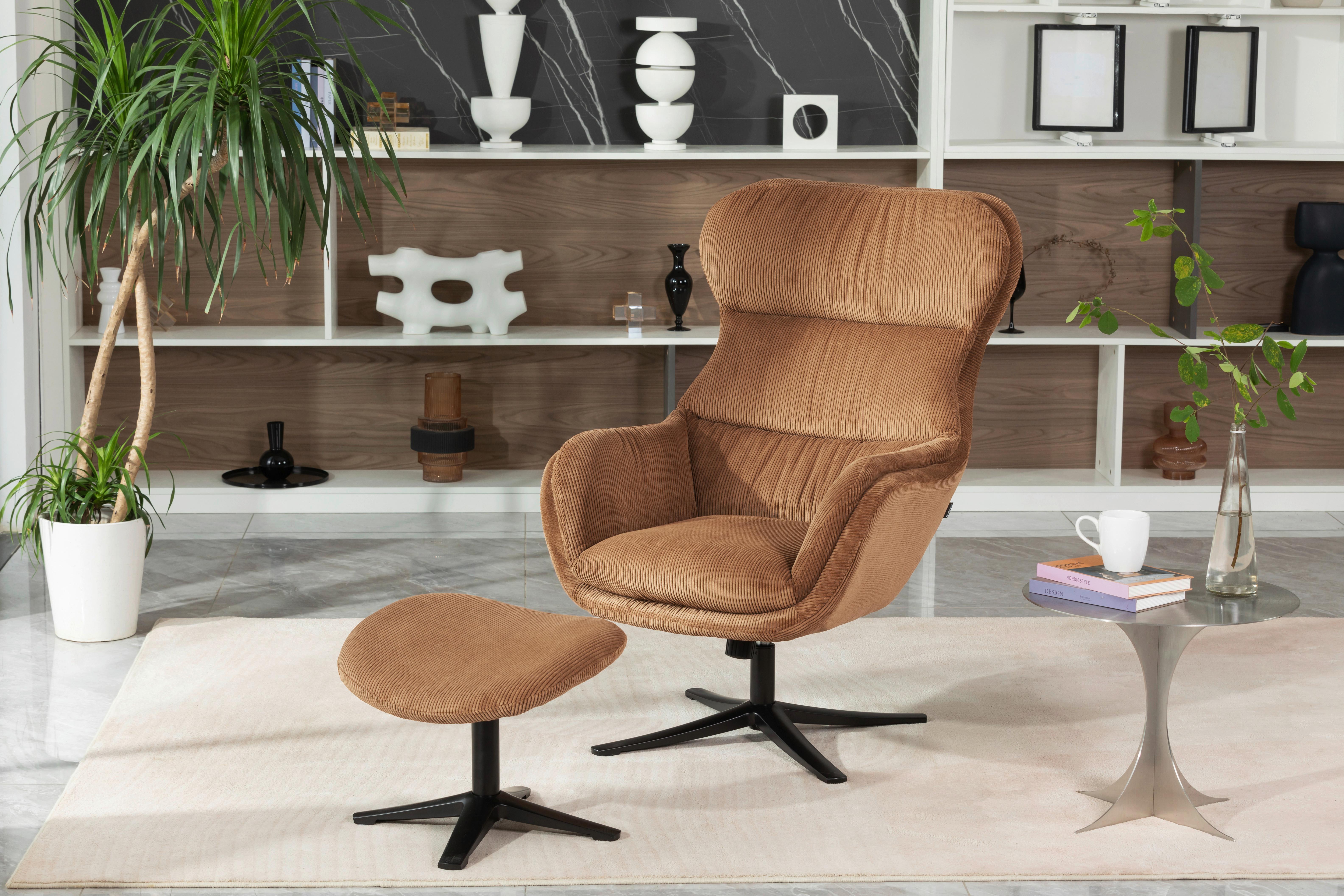 Set S Foteljem Tabbe, Oranžna, Žamet - črna/barve bakra, Moderno, kovina/tekstil (76/110/88,5cm) - Modern Living