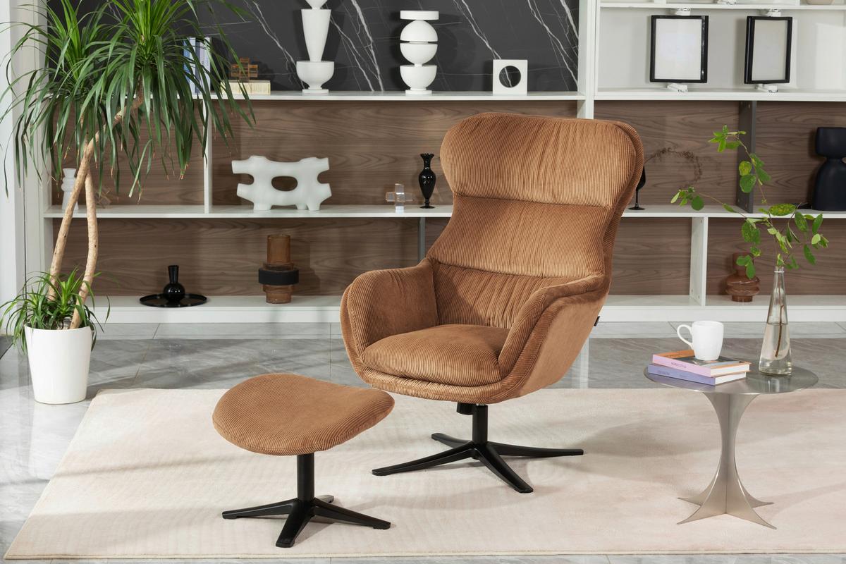 Set S Foteljem Tabbe, Oranžna, Žamet - črna/barve bakra, Moderno, kovina/tekstil (76/110/88,5cm) - Modern Living