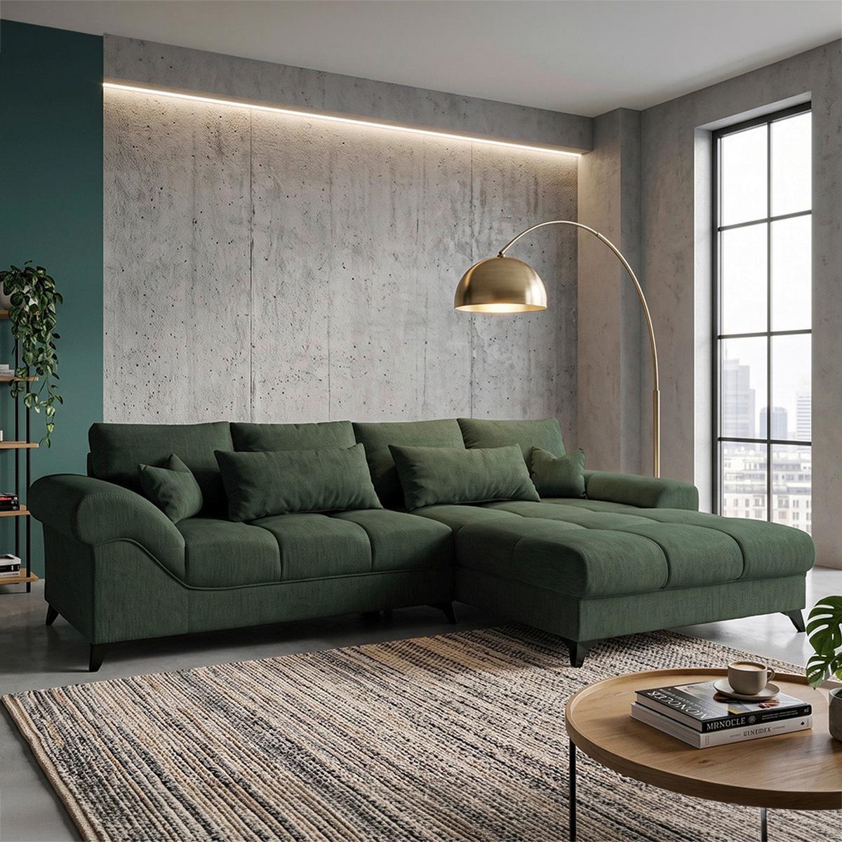 Ecksofa Noah Grün - Schwarz/Grün, MODERN, Holzwerkstoff/Kunststoff (295/195cm) - Based