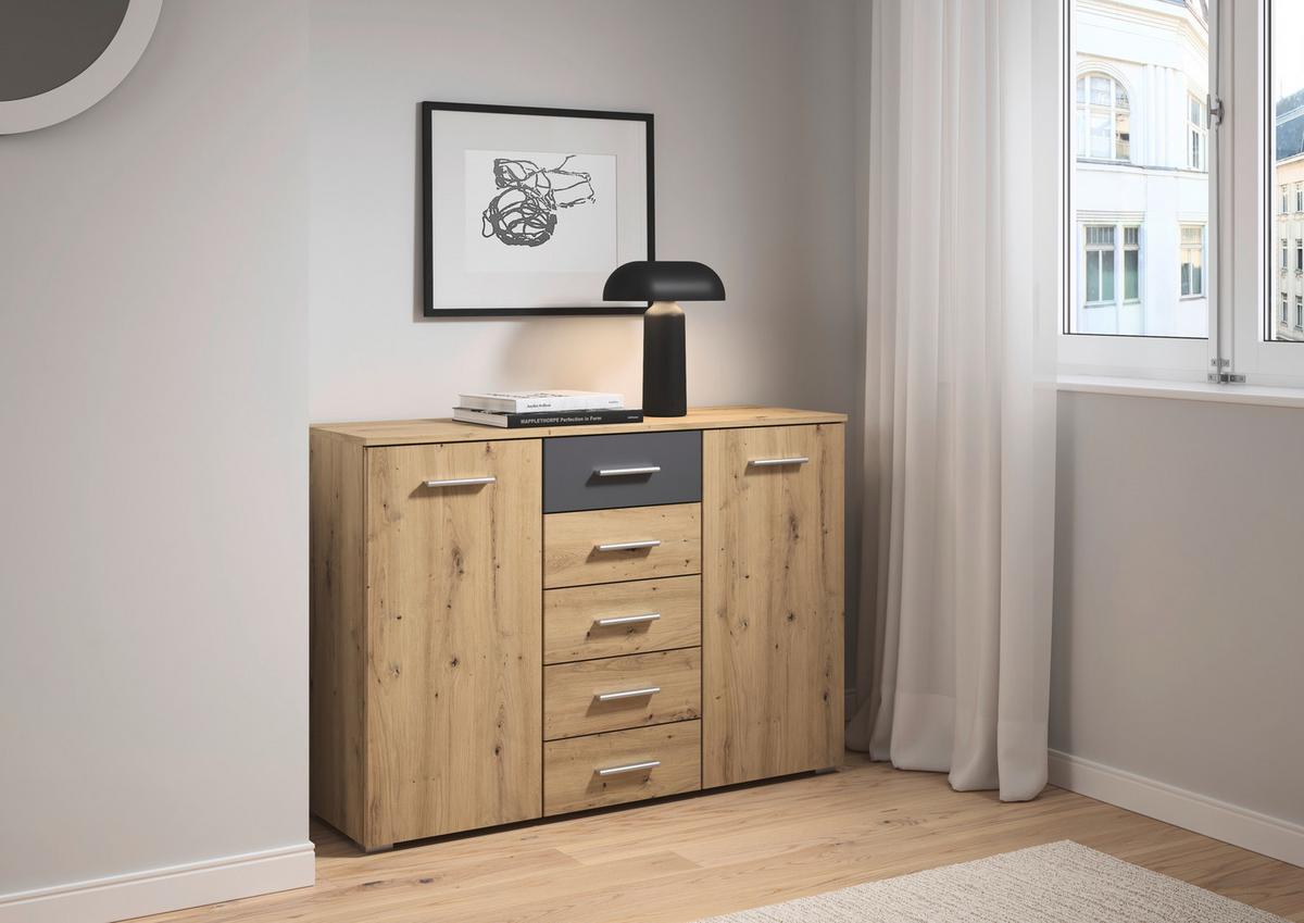 Komoda Foster - siva/hrast Artisan, Konvencionalno, drvni materijal/plastika (120/84/40cm) - Modern Living