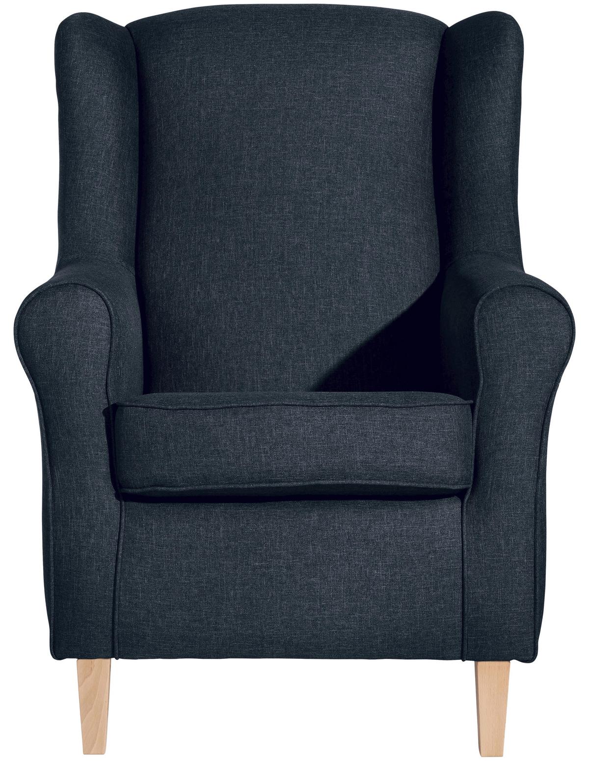 Ohrensessel Lorris Dunkelblau Flachgewebe - Buchefarben/Dunkelblau, Design, Holz/Textil (77/103/86cm) - Max Winzer