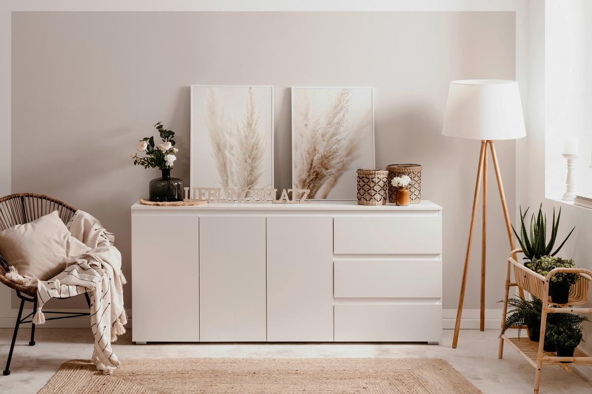 Široka Komoda Image 51a, Bela - črna/bela, Design, umetna masa/leseni material (178/80/40cm) - MID.YOU