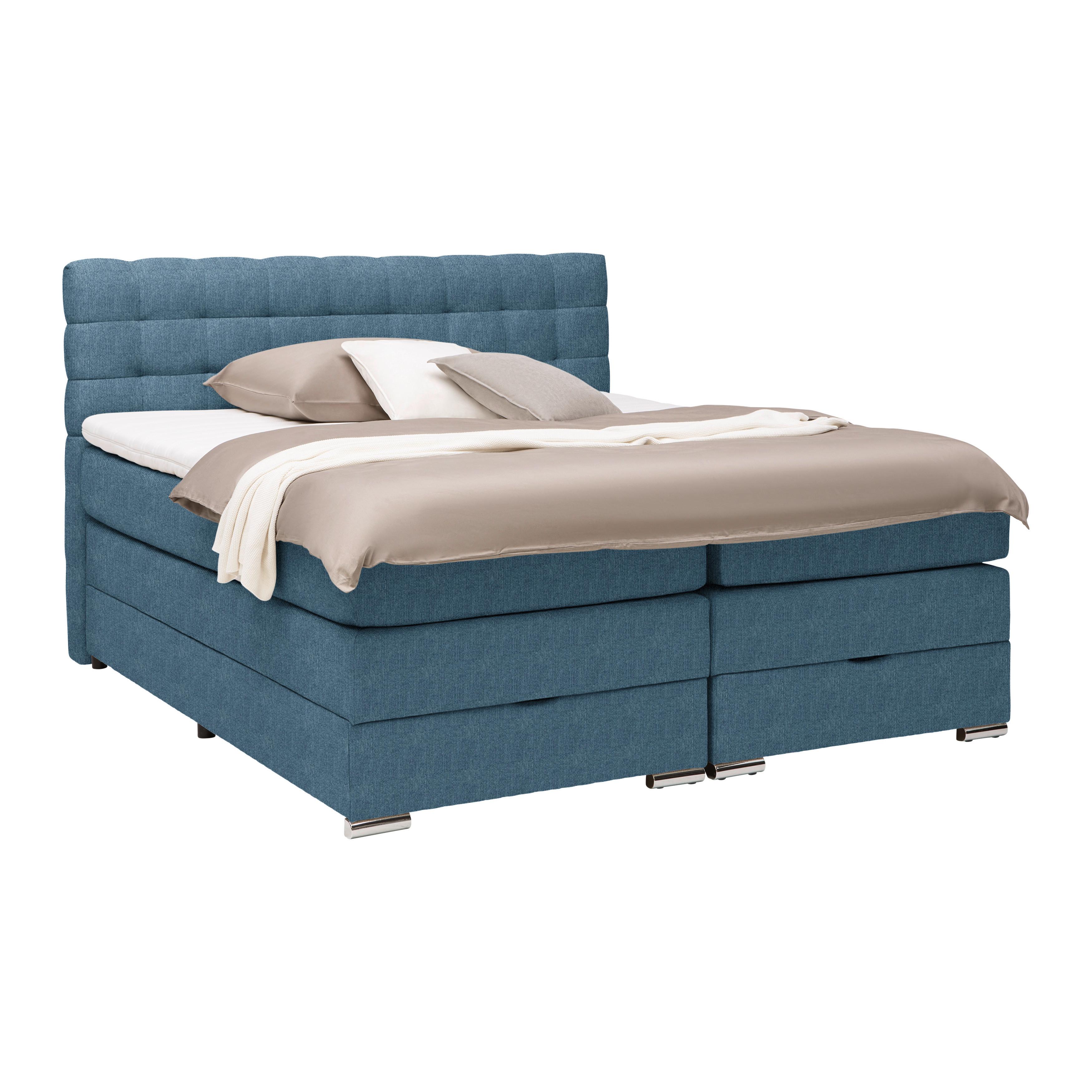 Boxspringbett London Blau ca. 180x200cm - Blau/Chromfarben, MODERN, Holz/Holzwerkstoff (180/200cm) - Premium Living