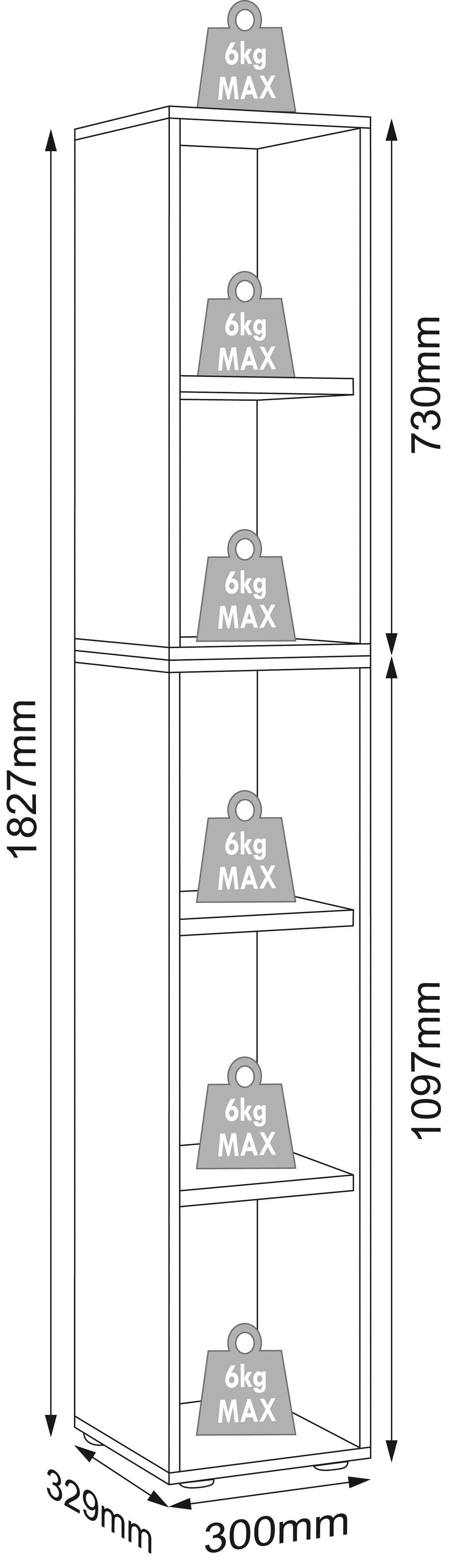 Pisarniški Regal Salia B30, Bela, Barva Hrasta - črna/bela, Design, leseni material (30/183/33cm) - MID.YOU