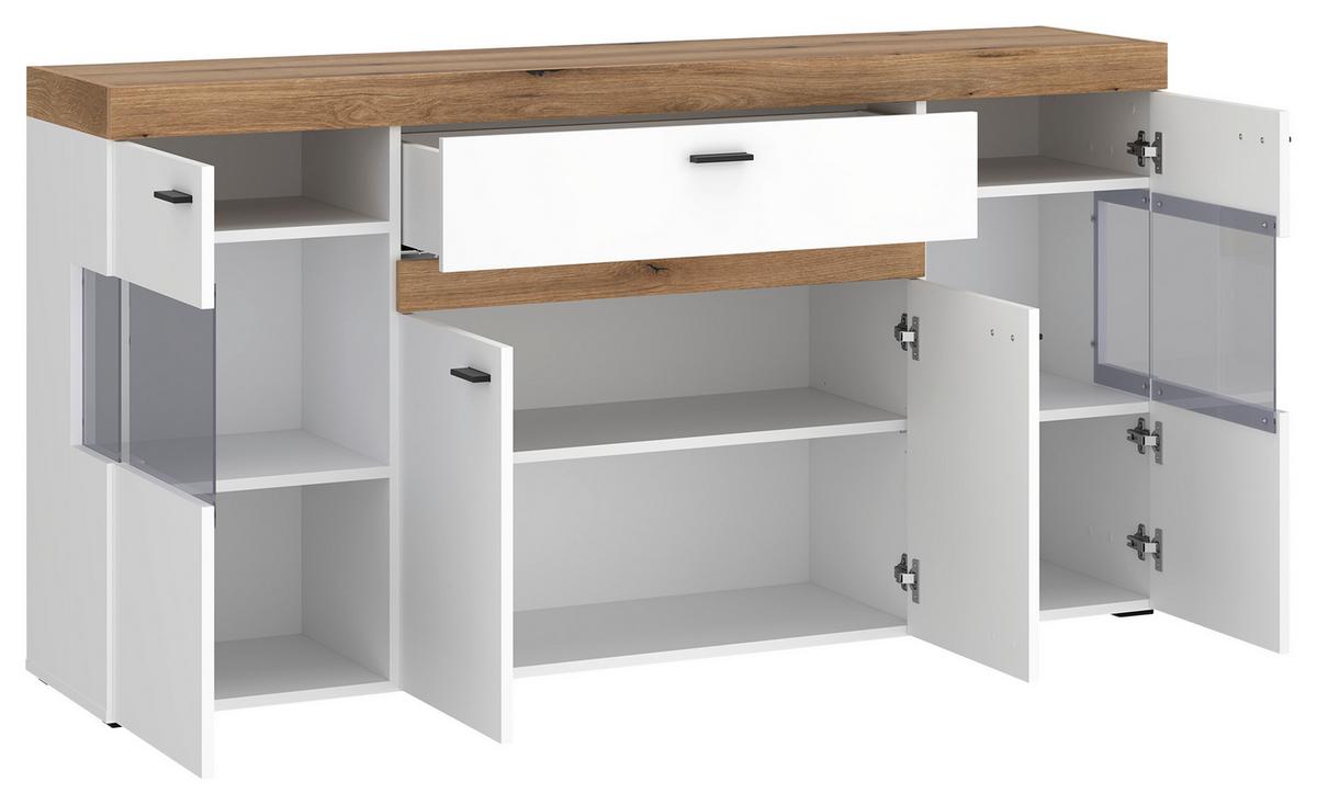 Sideboard Kiro Alpinweiß/Coast Evoke - MODERN, Glas/Holzwerkstoff (160/86/42cm) - Mömax