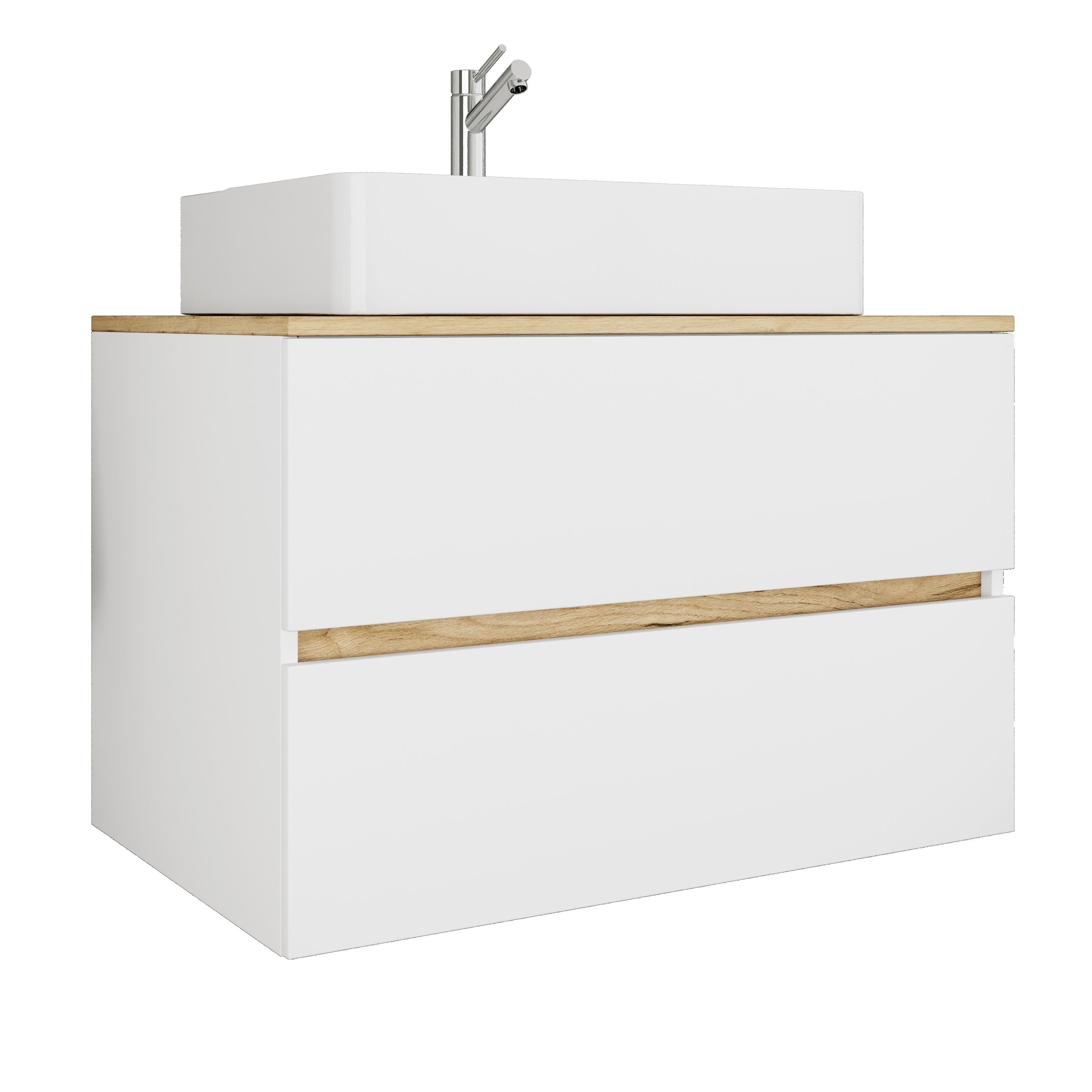 Badezimmer Cosila - Honigeiche/Weiss, Trend, Keramik/Holzwerkstoff (80/64/51cm) - MID.YOU