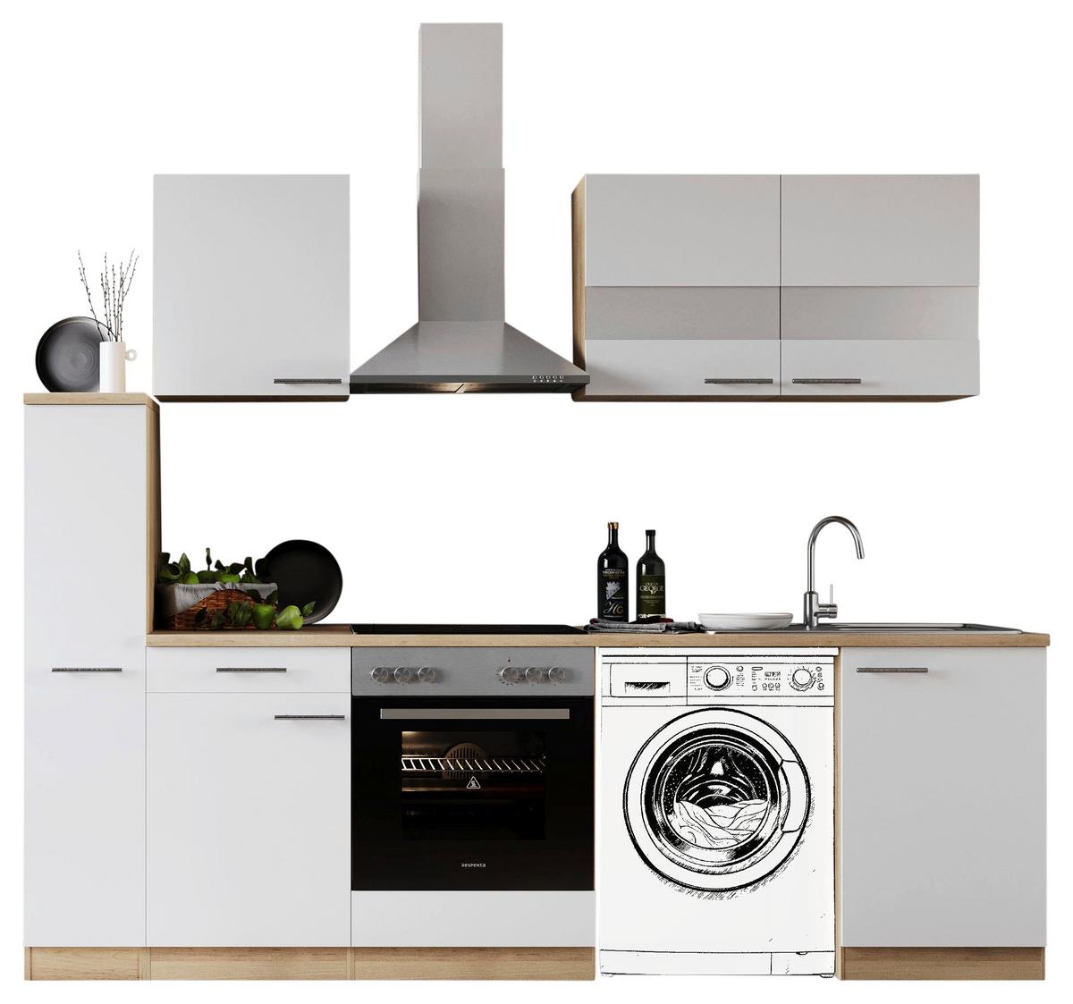 Kuhinjski Blok Z Aparati Merle, 250cm - barve nerjavečega jekla/barve hrasta, Basics, kovina/steklo (250cm) - Respekta