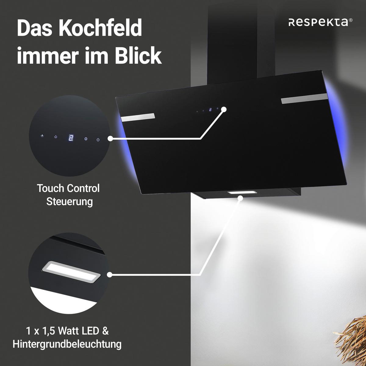 Dunstabzugshaube RESPEKTA SOLEA 90 CM - Schwarz, Trend, Glas/Metall (90/76,4-114,4/38,2cm) - Respekta