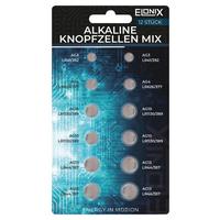 Batterie Alkaline Knopfzellenmix 12er Packung - Blau/Grau, Basics (8,9/15,9/1cm) - Elonix