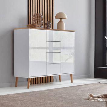 Kommode Mailand Typ 11 Weiß/Eiche - Weiß Hochglanz/Weiß, MODERN, Holz/Holzwerkstoff (105,5/86/33cm) - MID.YOU
