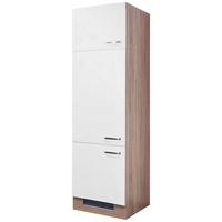 Geräteumbauschrank Weiß Hochglanz/Eiche - Edelstahlfarben/Weiß Hochglanz, MODERN, Holzwerkstoff/Metall (60/200/57cm) - FlexWell