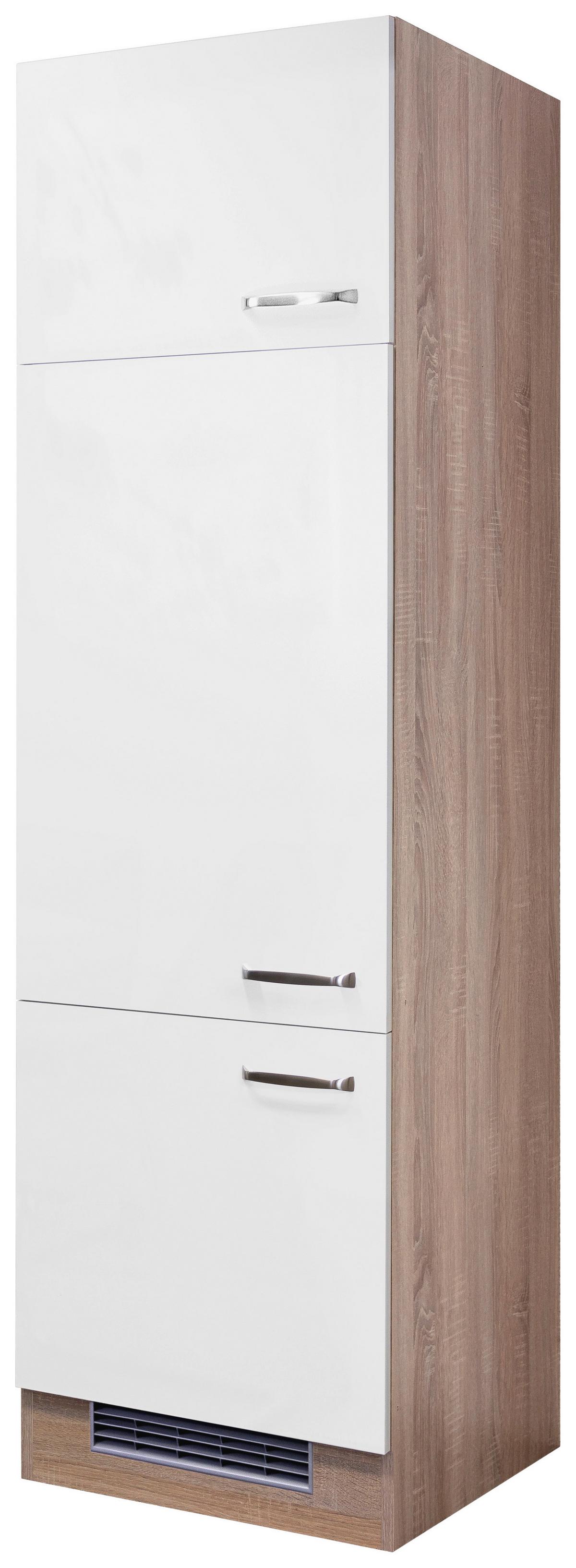 Geräteumbauschrank Weiß Hochglanz/Eiche - Edelstahlfarben/Weiß Hochglanz, MODERN, Holzwerkstoff/Metall (60/200/57cm) - FlexWell