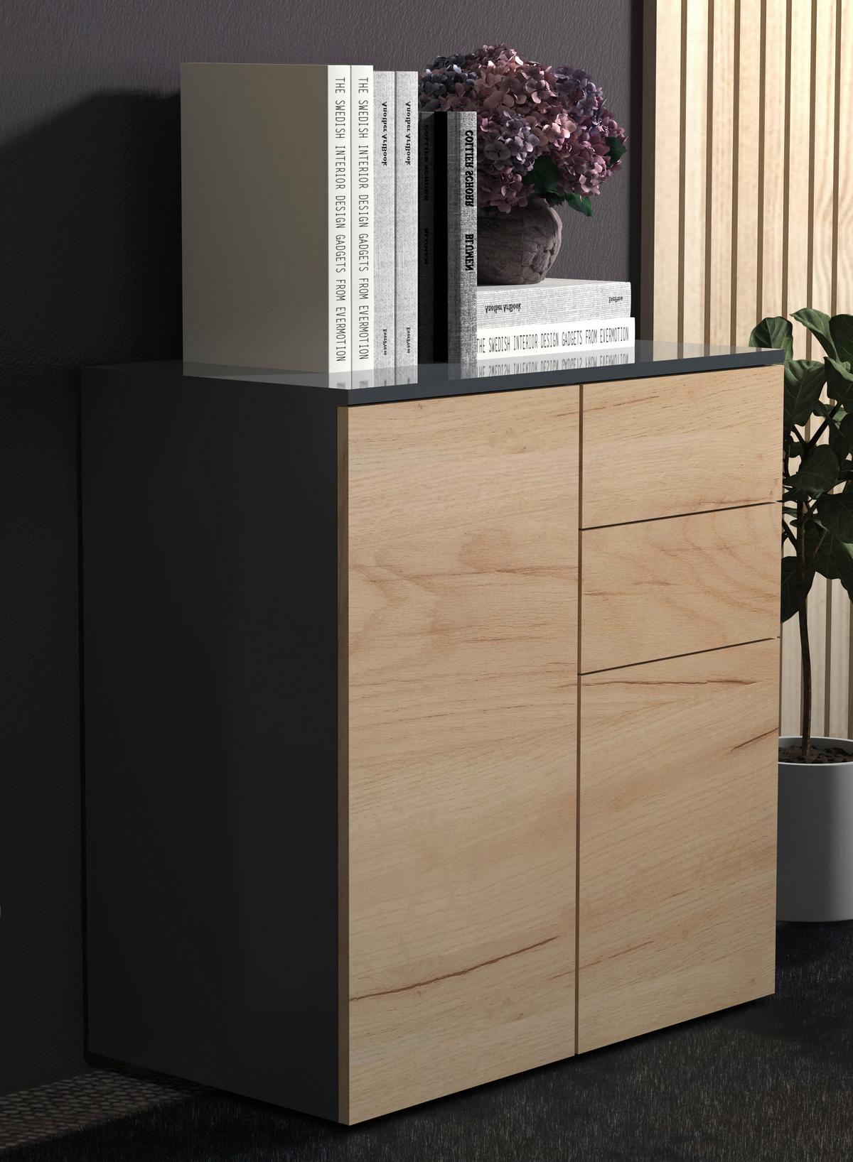 Kommode DALOSA Honigeiche ca. 70x77x39 cm - Honigeiche/Anthrazit, MODERN, Holzwerkstoff/Kunststoff (70/77/39cm) - MID.YOU
