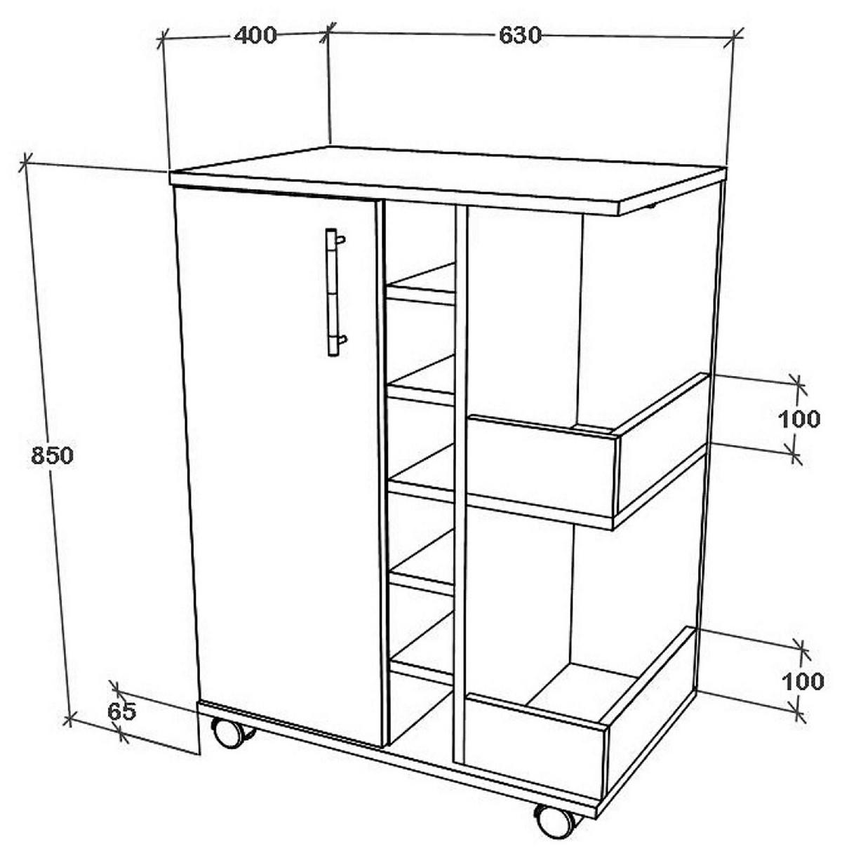 SERVIERWAGEN ESILO KW M - Weiss/Anthrazit, Design, Holzwerkstoff/Kunststoff (63/85/40cm) - MID.YOU