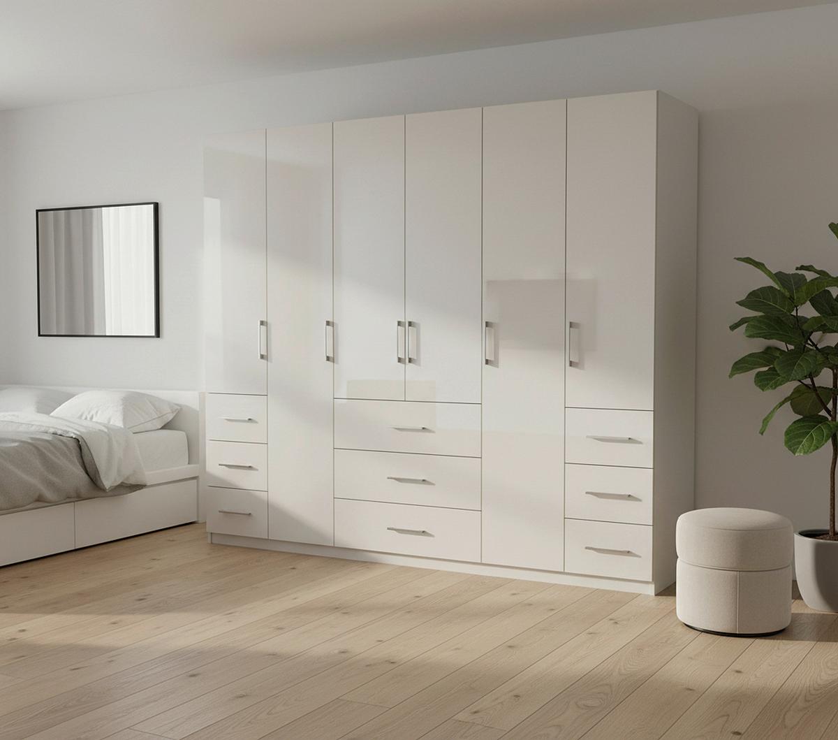Drehtürenschrank Vivaldi Weiß Hochglanz - Chromfarben/Weiß Hochglanz, KONVENTIONELL, Holzwerkstoff/Metall (245/210/55cm) - Mömax