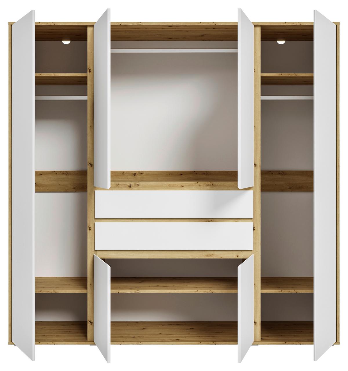 Drehtürenschrank Falun Weiß/Eiche Artisan - Weiß/Eiche Artisan, MODERN, Holzwerkstoff (197/194/56cm) - Livetastic