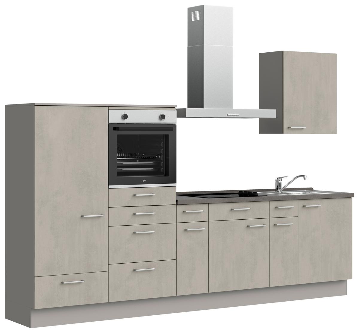 Küchenblock Riva Low m. Geräten Grau - Schieferfarben/Edelstahlfarben, MODERN, Holzwerkstoff/Metall (300cm) - Nobilia