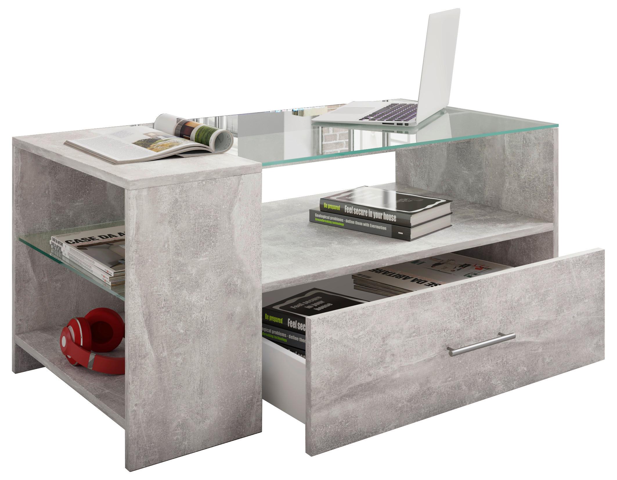 Couchtisch Tindala Beton-Optik mit Stauraum - Grau, Basics, Glas/Holzwerkstoff (50/100/45cm) - MID.YOU