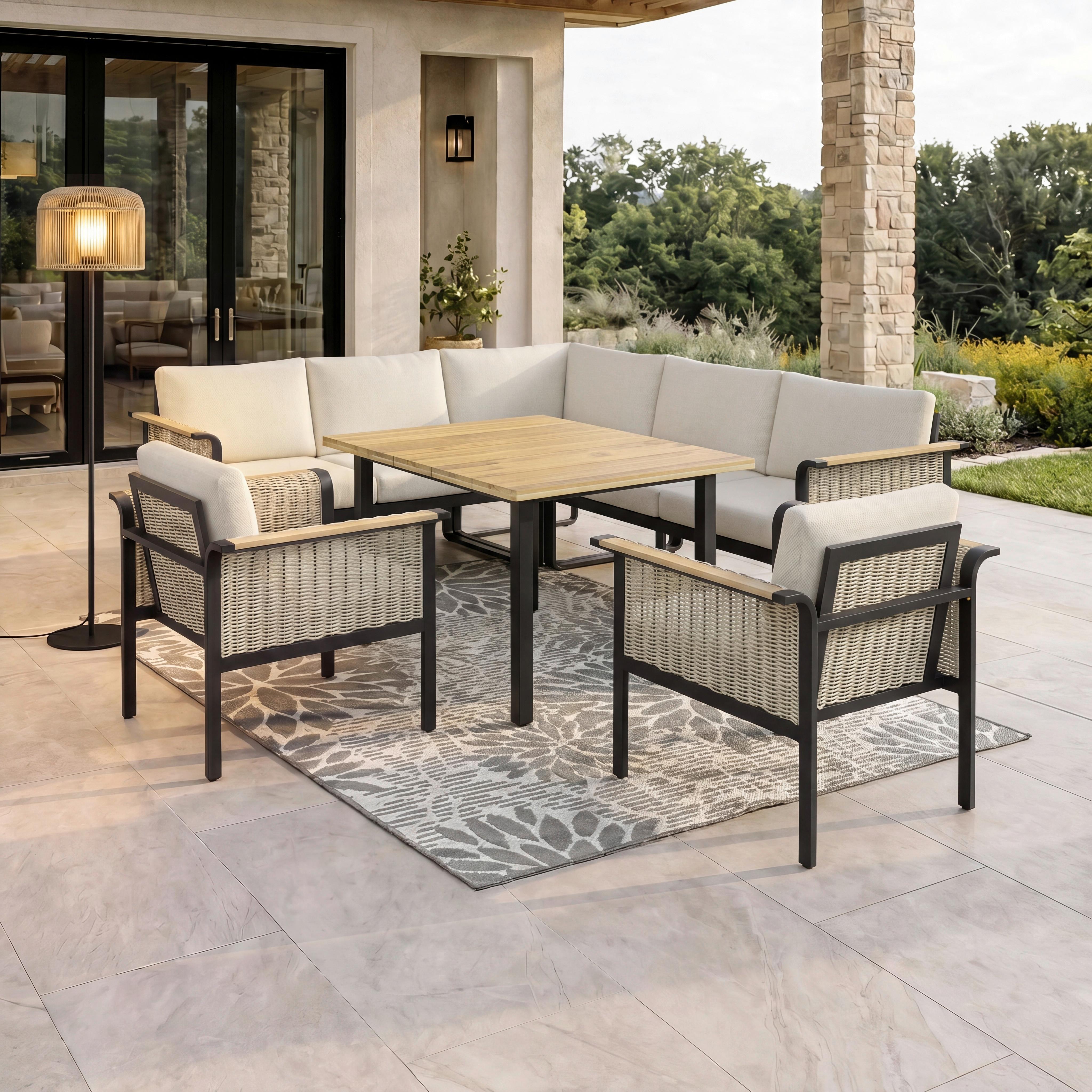 Dining-Loungeset Cassandra Hellbraun Holz/Aluminium - Hellbraun/Teakfarben, MODERN, Holz/Textil - Bessagi Garden