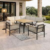 Dining-loungeset Cassandra - Hellbraun/Teakfarben, Modern, Holz/Textil - Bessagi Garden