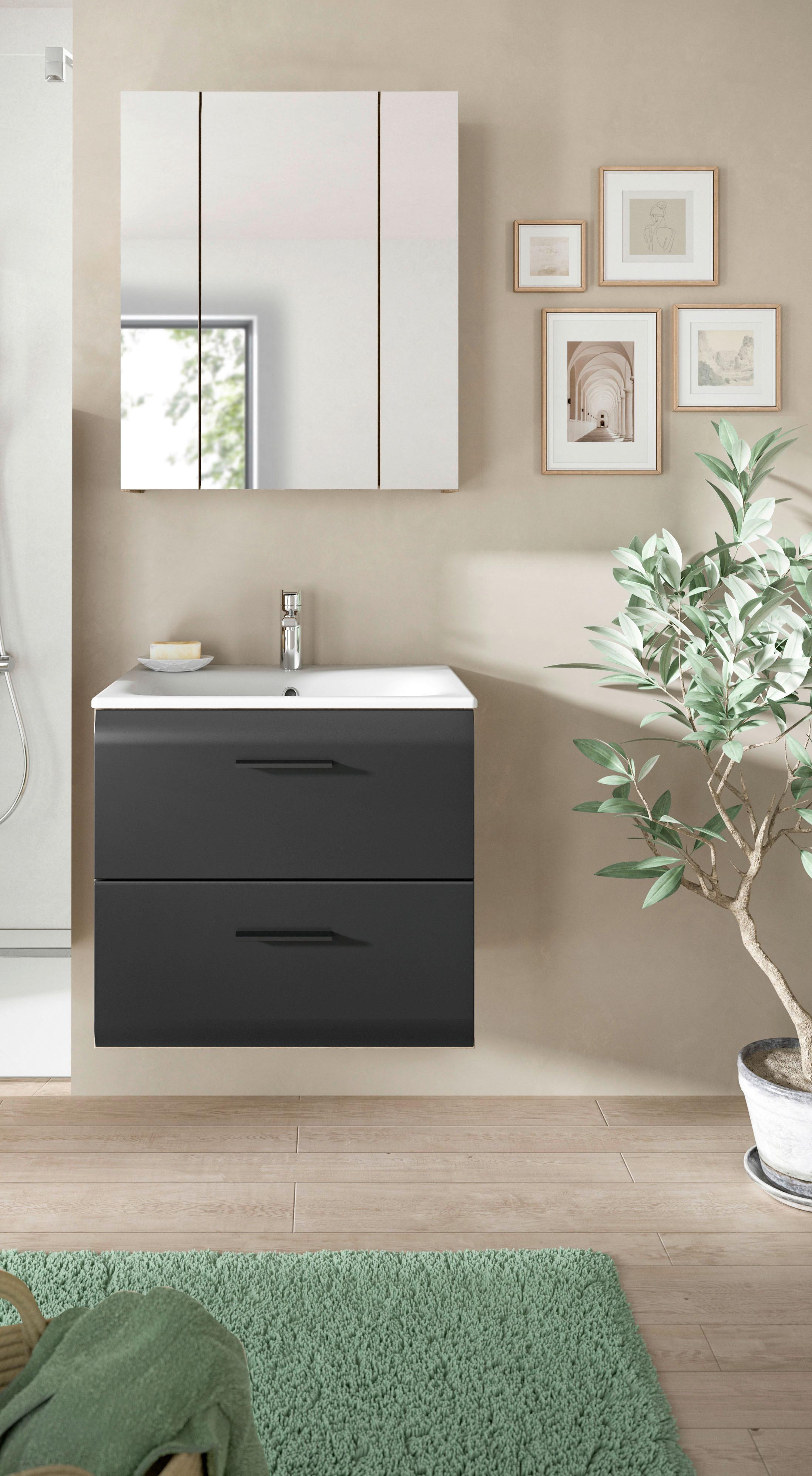 Kopalnica Ice, Črna, Barva Hrasta, 2-Delna - črna/bela, Basics, umetna masa/leseni material (60cm) - MID.YOU