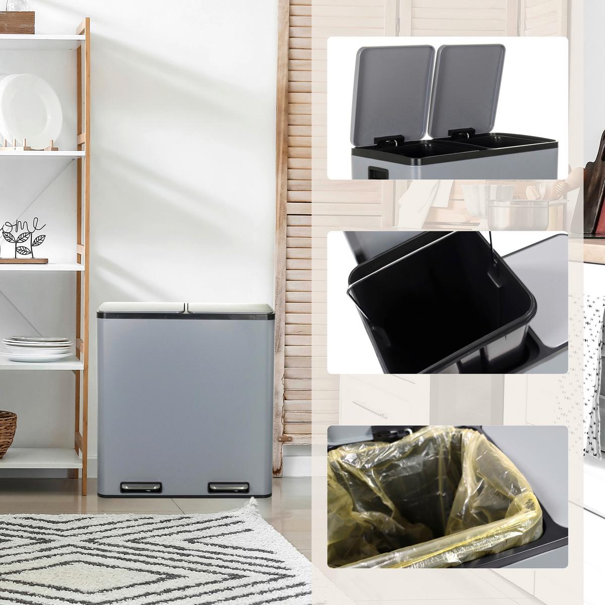 Abfallsammler Clean Grau ca. 58,5x62x32cm - Schwarz/Grau, MODERN, Kunststoff/Metall (58,5/62/32cm) - MID.YOU