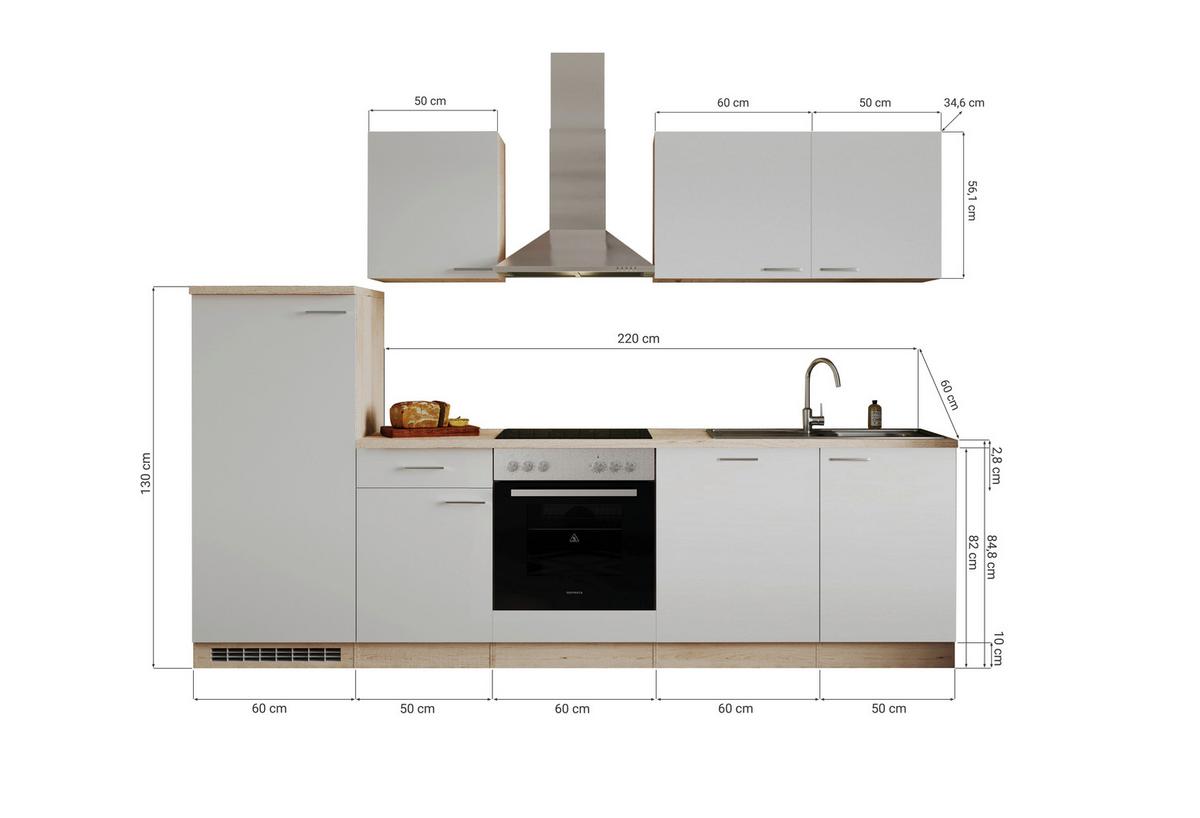 Küchenblock Economy Weiß/Eiche mit Geräte B: ca. 280 cm - Eichefarben/Weiß, Basics, Holzwerkstoff (280cm) - Respekta
